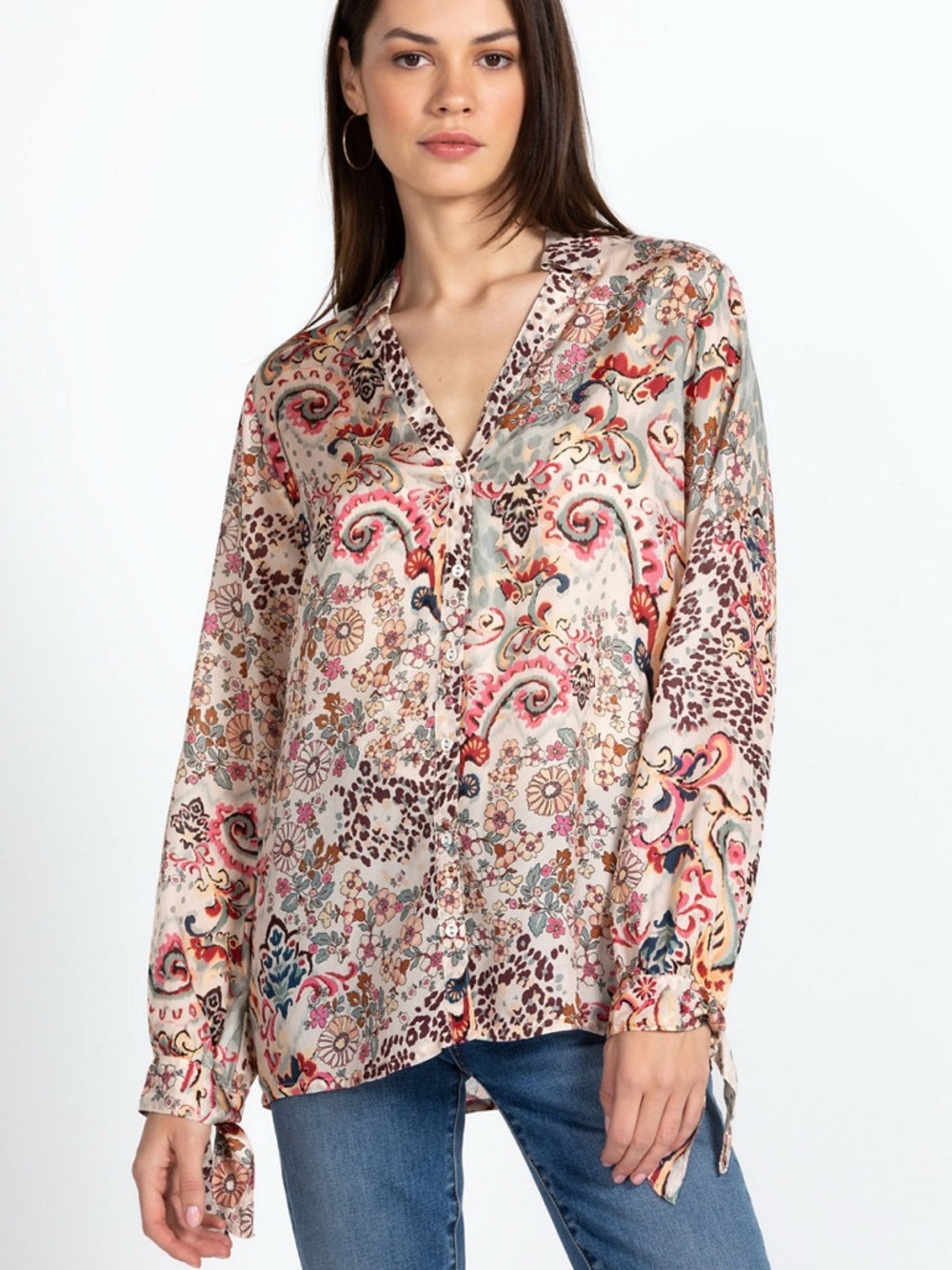 Johnny Was Silk Jungle Paisley Rasvana Blouse Large